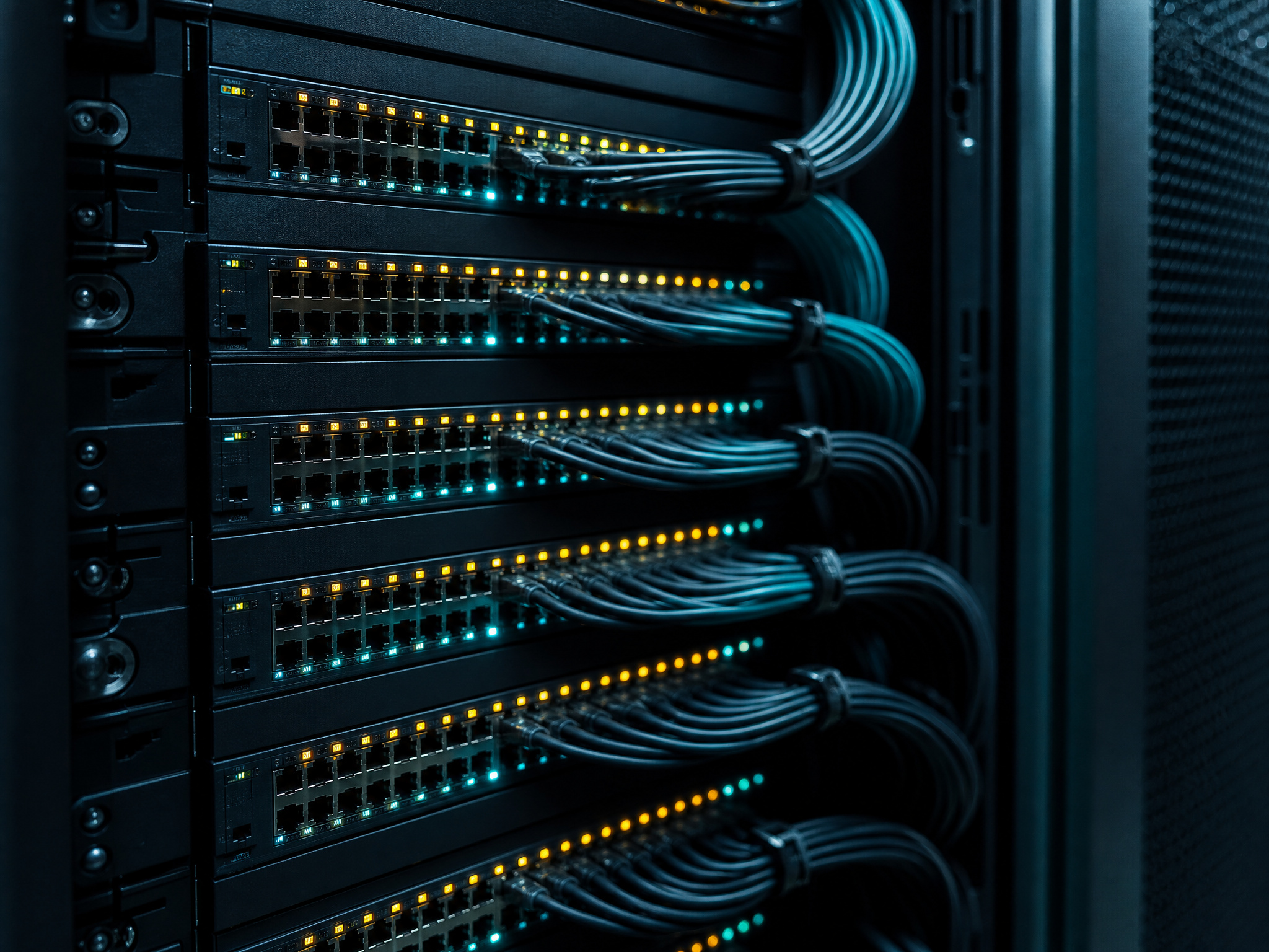 Techniker prüft die PTP-Timing-Referenz an einem Broadcast-Rack